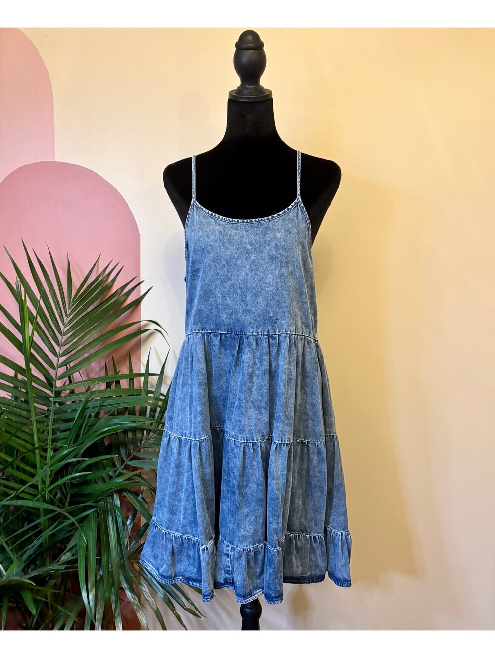 Women's Denim Sundress Romantic Feminine Comfy Vacation Resort Size Small